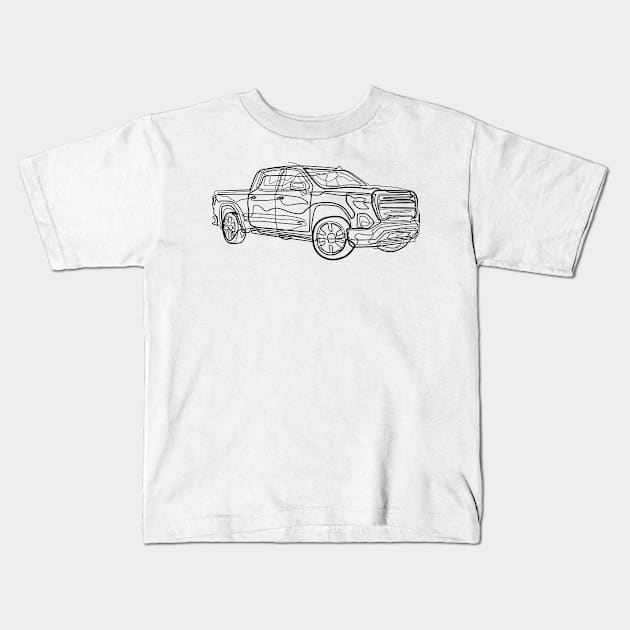 Pickup Truck - One Line Drawing Kids T-Shirt by Teeladen